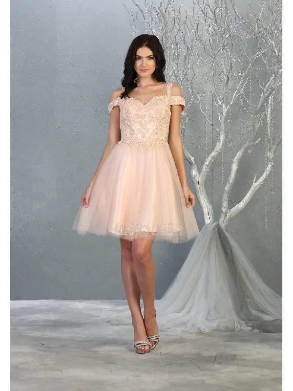 Weekend Deal May Queen - MQ1809 Short Appliqued Off Shoulder Tulle Dress