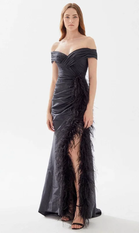 Get It Before It’s Gone Tarik Ediz 52112 - Ruched and Feathered Evening Gown