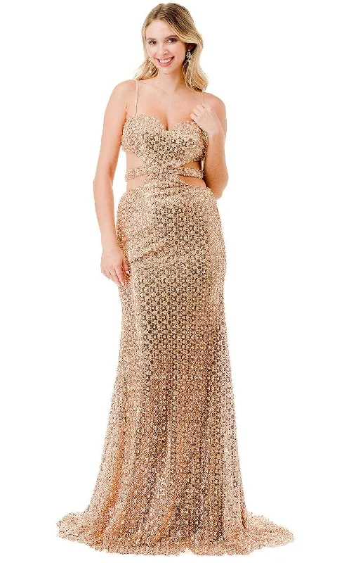 Best Bargains Aspeed Design L2877R - Sleeveless Beaded Lattice Prom Dress
