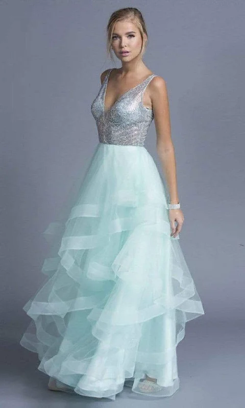 Major Savings Aspeed Design - L1974 Embellished V Neck Tulle A-Line Gown