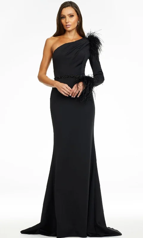 Closeout Ashley Lauren - 11131 Feather Detail Long Sleeve Gown