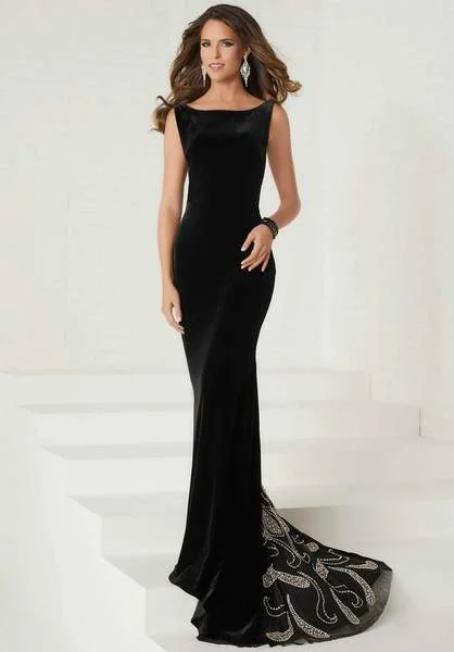 Instant Savings Tiffany Designs - Bateau Neck Paisley Ornate Velvet Gown 16278 - 1 pc Black In Size 8 Available Instant Savings Tiffany Designs - Bateau Neck Paisley Ornate Velvet Gown 16278 - 1 pc Black In Size 8 Available