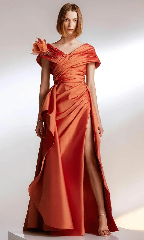 Sale Event Tarik Ediz 98221 - Feather Ornate Overskirt Evening Gown