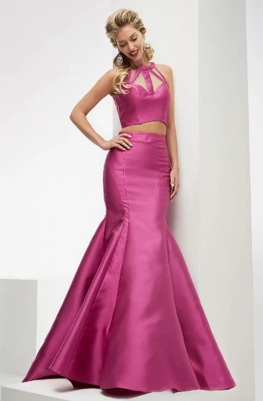 Closeout Sale Jasz Couture - 6217 Long Sleeve Ornate Two-Piece Sheath Gown