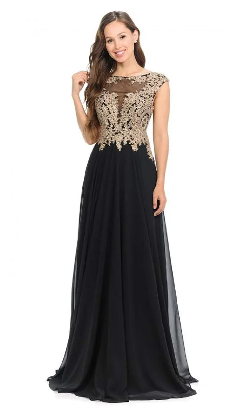 Sale Event Lenovia - 8123 Cap Sleeve Applique Embroidered Chiffon Long Gown