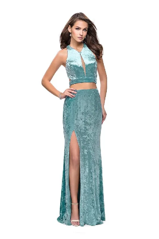 Midnight Sale La Femme - 25500 Two-Piece Cutout Bodice Velvet Sheath Gown