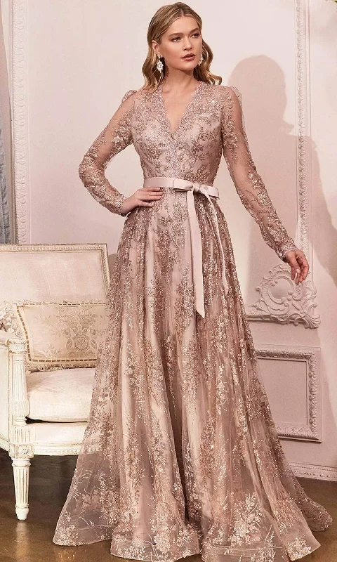 Online Only Ladivine CD233 - Embellished Long Sleeve V-neck Gown