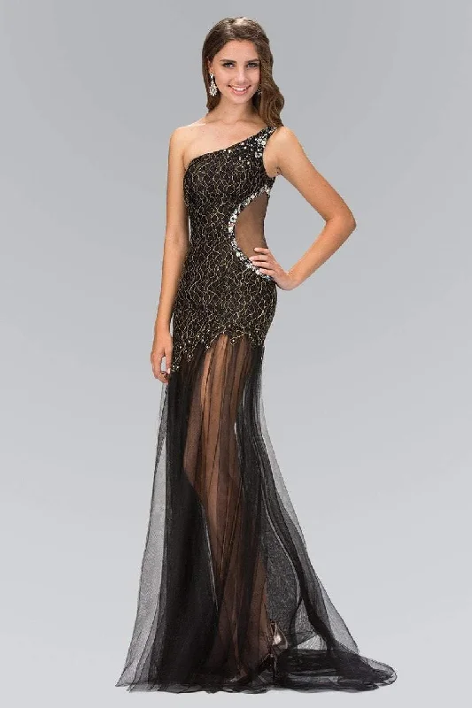Deal Dash Elizabeth K - GL1094 Asymmetrical Cutout Tulle Gown