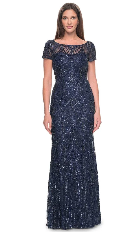 Clearance Items La Femme 31709 - Bateau Neck Beaded Evening Dress