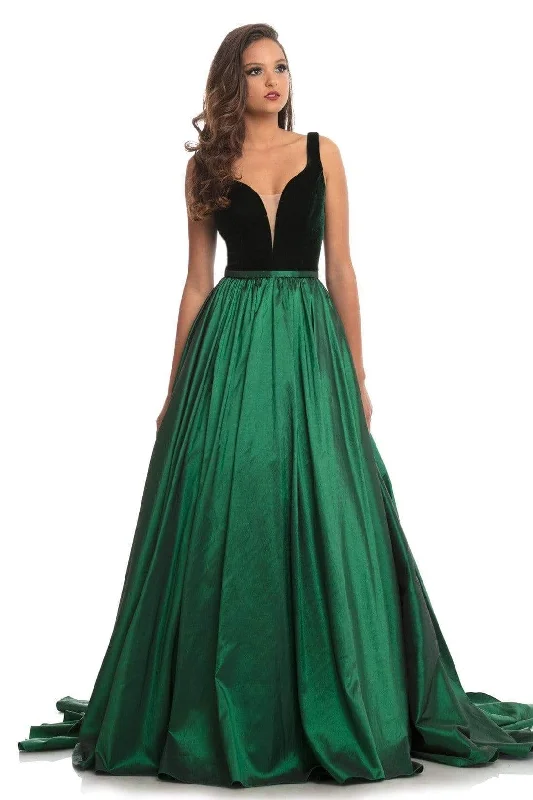 Fantastic Offers Johnathan Kayne - Plunging Illusion Sweetheart Velvet Gown 9016 - 1 pc Emerald In Size 12 Available
