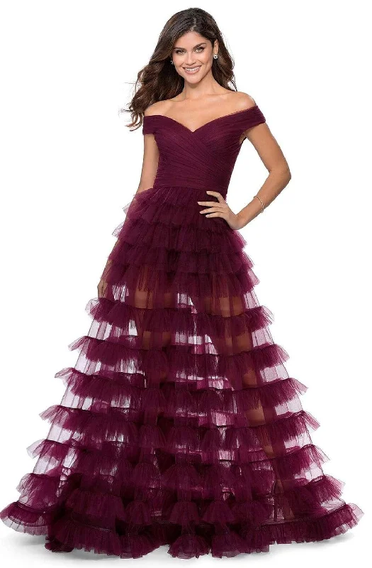 Massive Deals La Femme - 28804 Off-Shoulder Tiered Ruffle A-Line Simple Prom Dress
