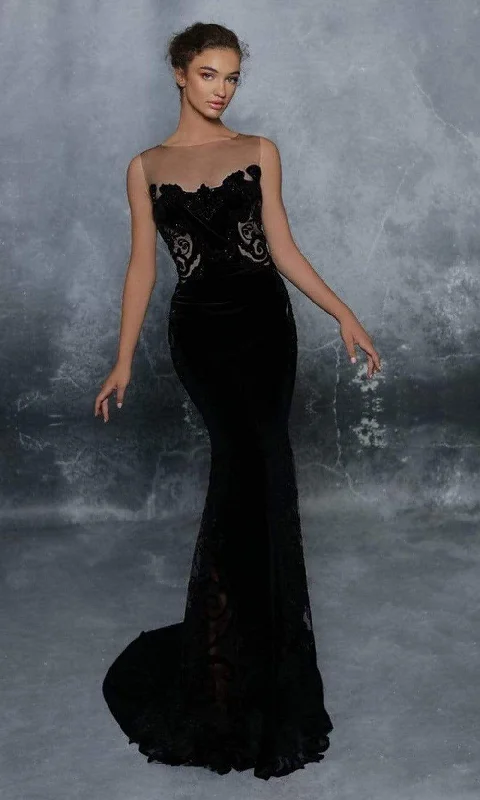 Price Buster Tarik Ediz - 96081 Illusion Bateau Trumpet Evening Dress