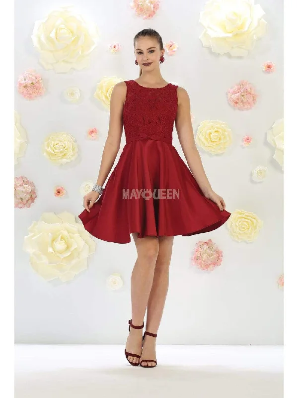 Super Deal May Queen - MQ1268 Illusion Two Piece Lace and Tulle Cocktail Dress