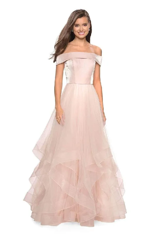 Fantastic Offers La Femme - Off-Shoulder Pleated A-Line Gown 27224
