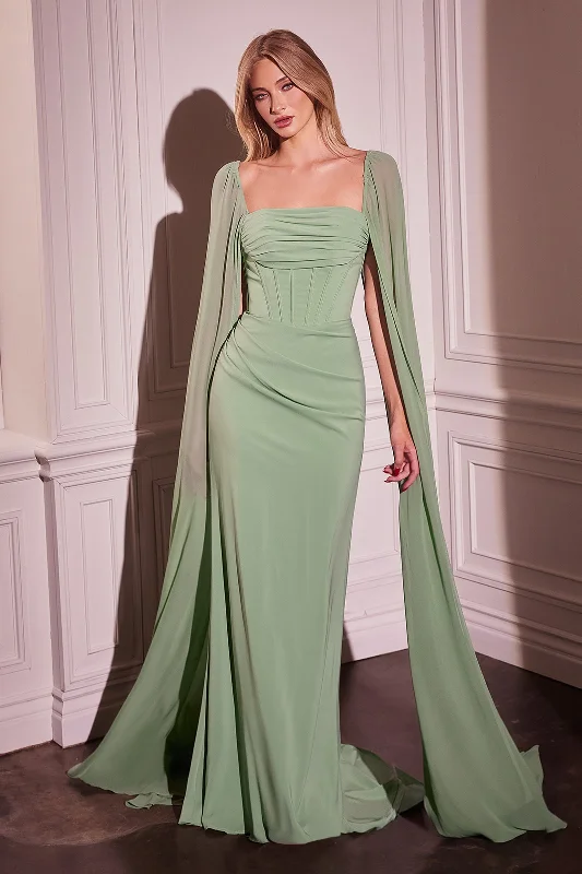 Price Drop Chiffon Fitted Cape Sleeve Gown by Ladivine CD356