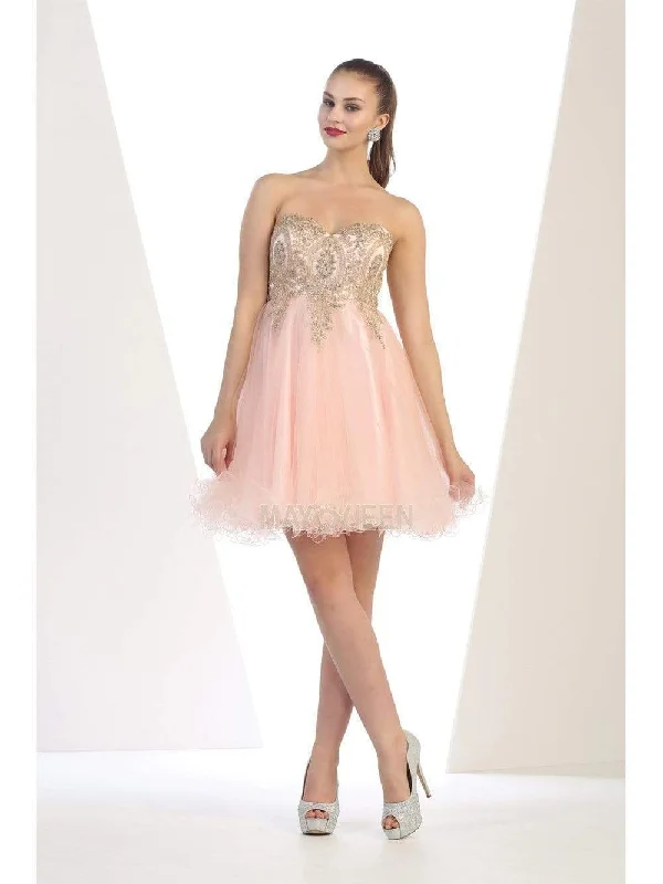 Best Bargains May Queen - MQ1414 Lace Appliqued Strapless Sweetheart Cocktail Dress