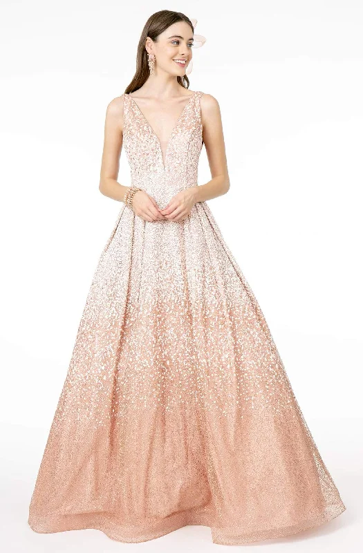 Sale Event GLS by Gloria - GL2908 Deep V-Neck Glitter Tulle A-Line Dress