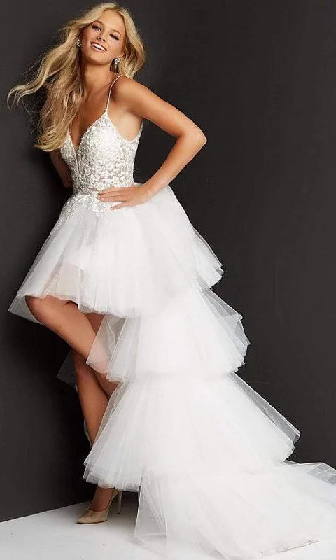 Today’s Deal Jovani - 07263 Sheer Floral Embroidered Bodice High Low Prom Dress