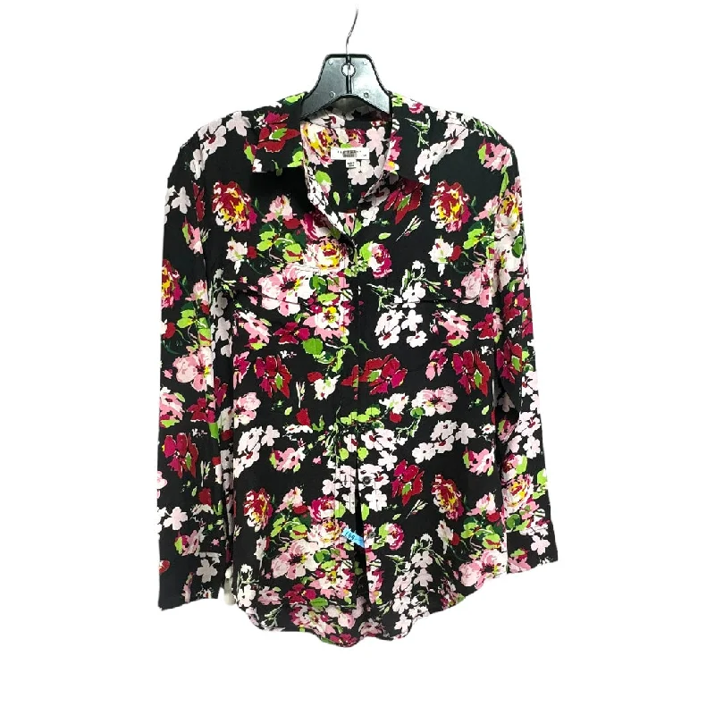 Hot Deal 100% Silk Blouse Long Sleeve By Equipment In Floral, Size: S