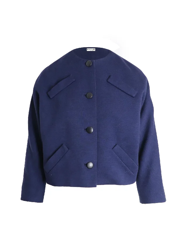 Balenciaga Multi-Pocket Front Button Evening Jacket in Blue Wool