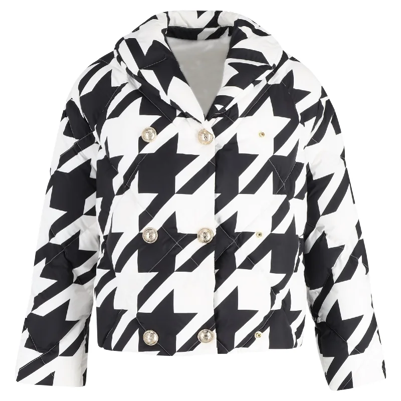 Special Discount Balmain Houndstooth Puffer Jacket in Black Polyester