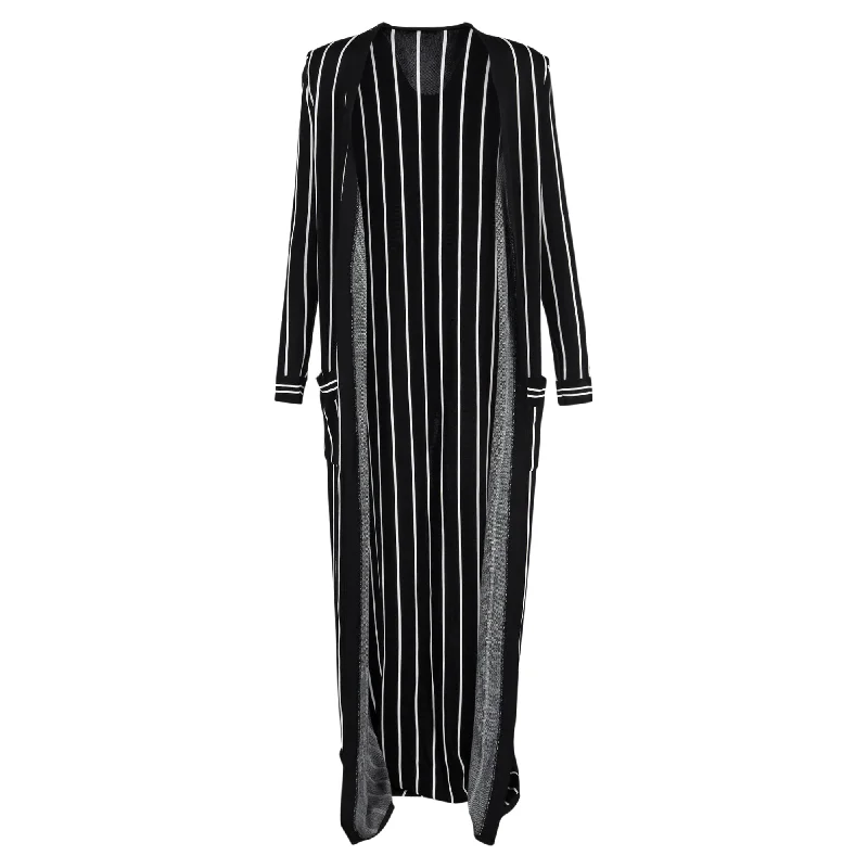 Value Deals Balmain Striped Stretch-Knit Cardigan in Black Wool