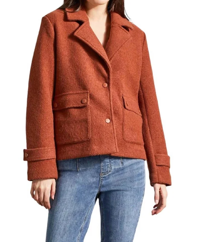 Weekend Flash Sale Boiled Wool Peacoat With Side Pockets In Marsala