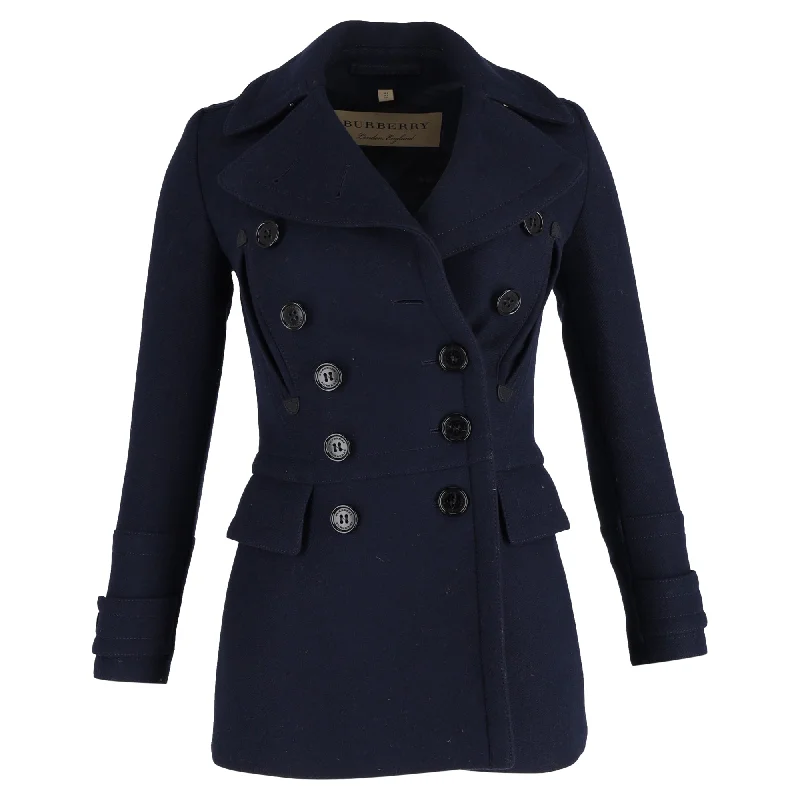 Savings Galore Burberry London Milbridge Military Trench Pea Coat in Navy Blue Wool