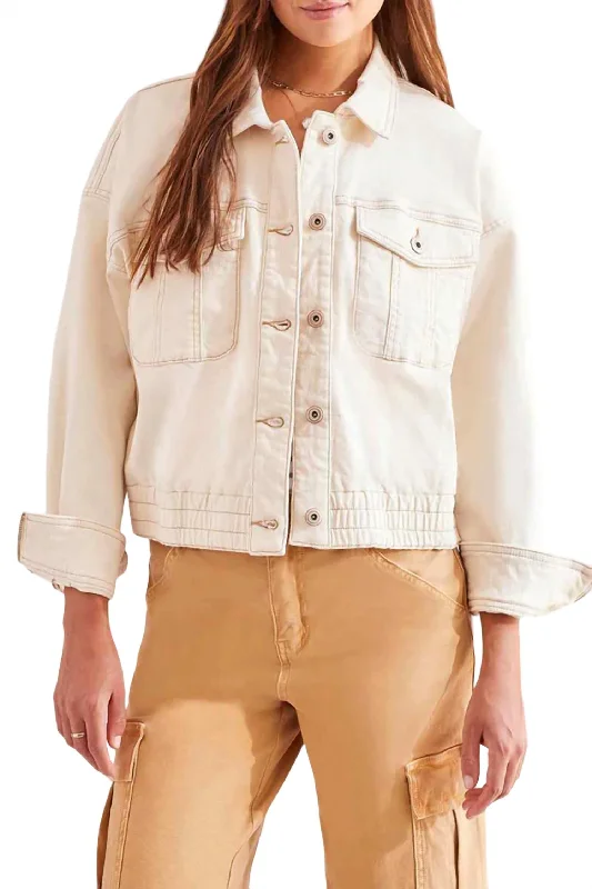 Limited Time Offer Casual Elastic Waist Jacket In Ecru