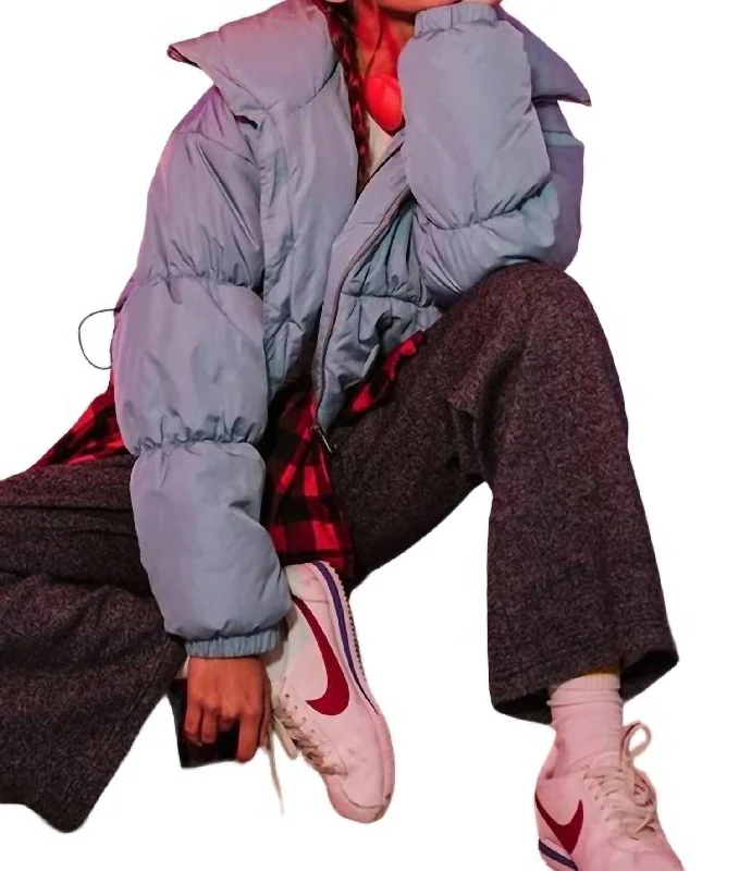 Weekend Special Chill With Me Long Sleeve Puffer Jacket In Dolphin Blue