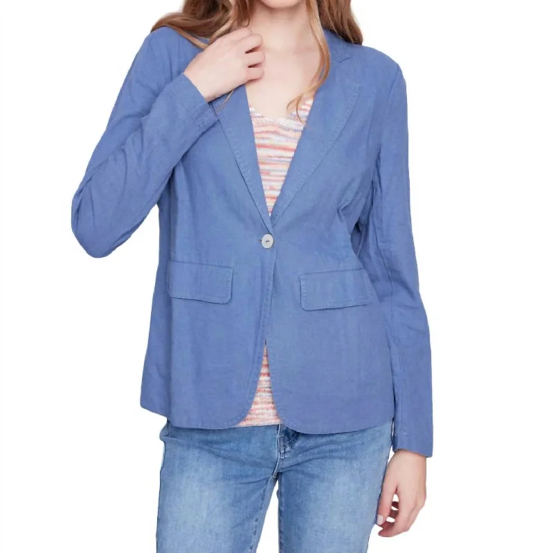 Savings Spectacular Denim Solid Linen Blazer In Blue