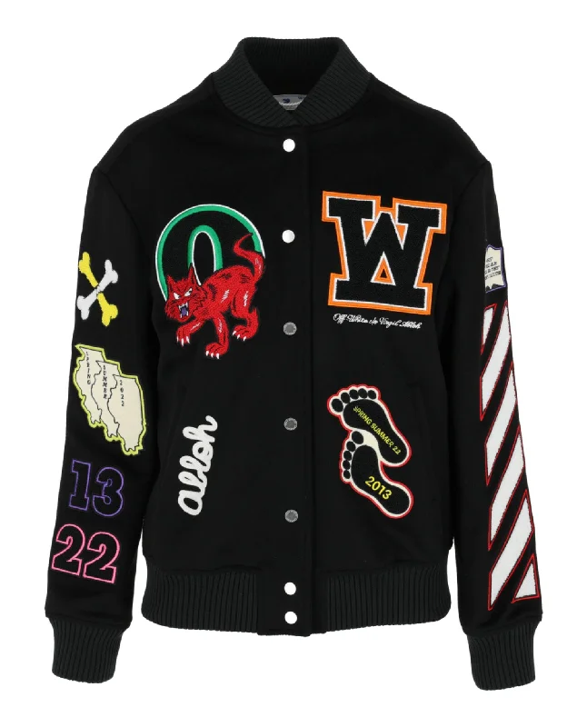 Members Only Embroidered Patches Varsity Bomber Jacket