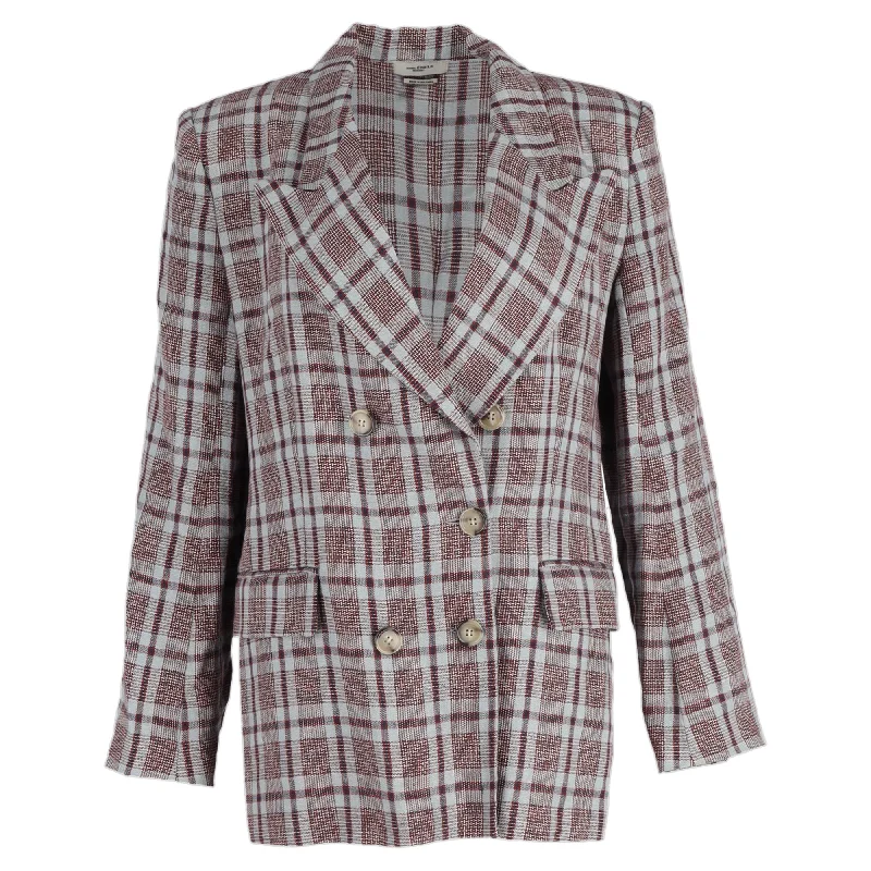 Étoile Isabel Marant Laney Checked Double-Breasted Blazer in Red Linen