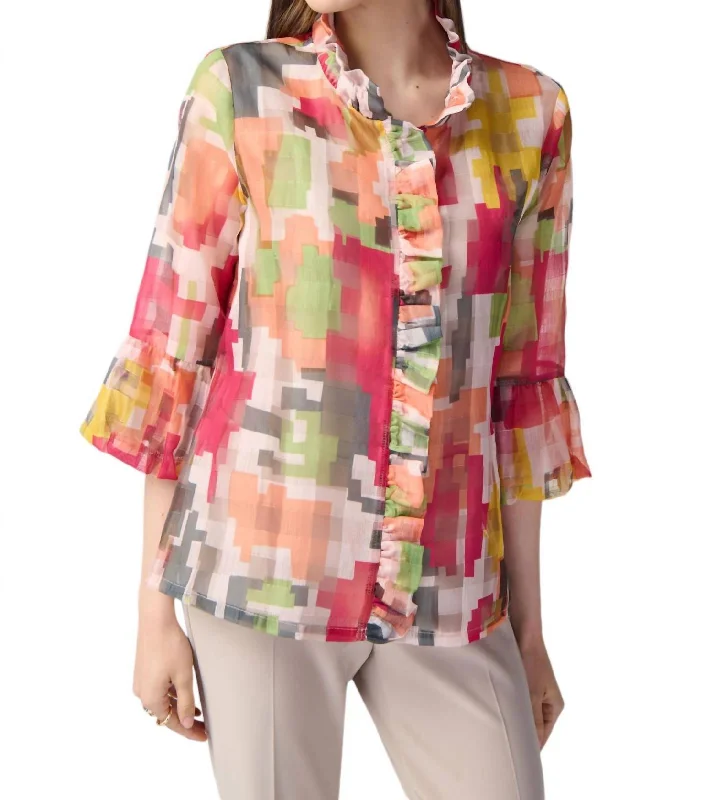 Exclusive Deal Geo Print Ruffled Jacket In Multi