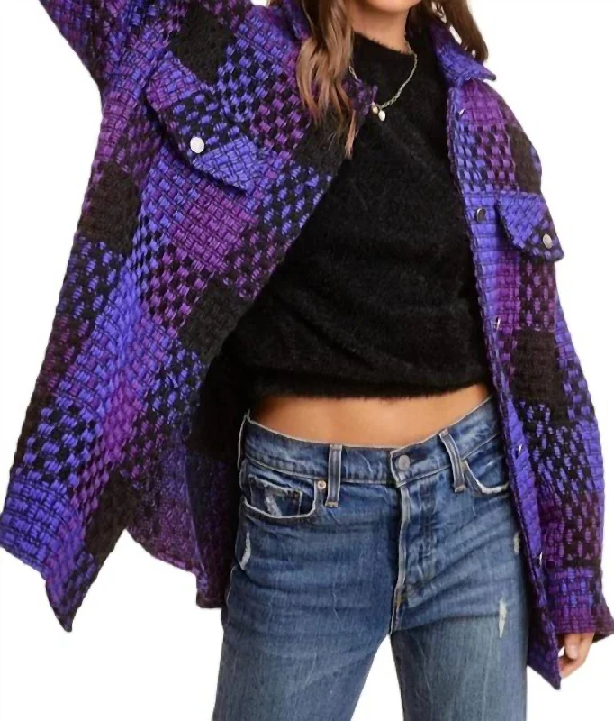 Limited Availability Ginny Check Patterned Oversized Jacket In Violet