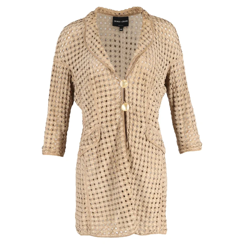 Price Reduction Giorgio Armani Eyelet Single-Breasted Jacket in Beige Leather