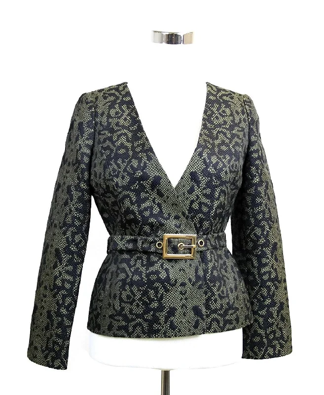 Bargain Blast Gucci Women's  Cotton Silk Acrylic Print Belt Runway Blazer Jacket