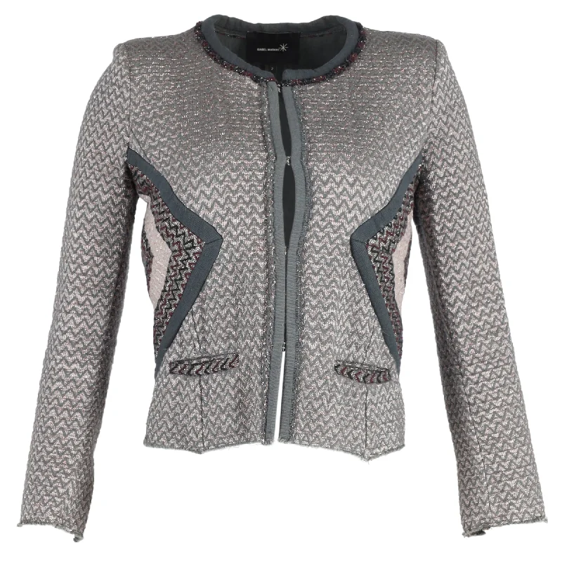 Sale Event Isabel Marant Peru Tweed Jacket in Zigzag Pattern Grey Cotton