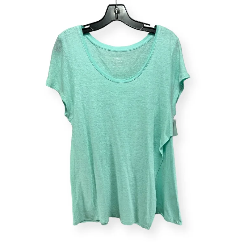Deep Discounts Linen Green Top Short Sleeve Pure Jill, Size L