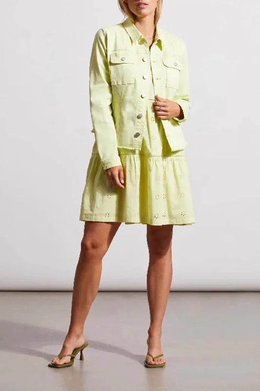 Today’s Deal Long Sleeves Button Front Jacket With Raw Edge Hem In Wildlime