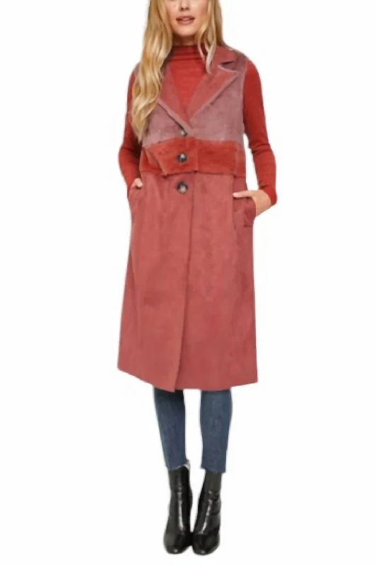 Stock Clearance Malia Fur Mix Coat In Mauve/red