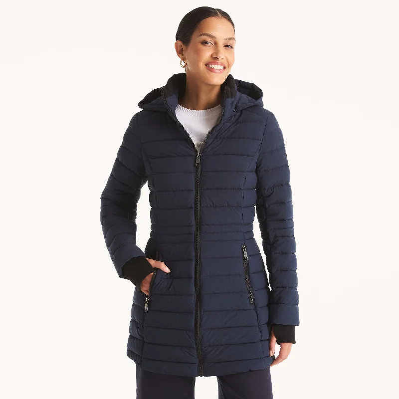 Flash Deals Nautica Womens Puffer Jacket With Removable Hood