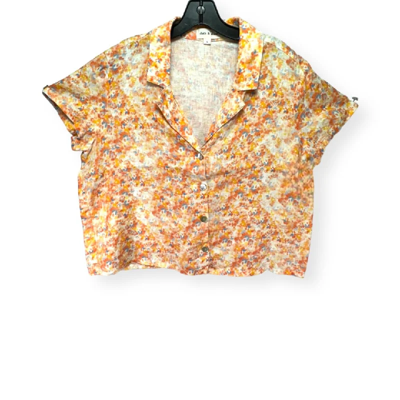 Shop and Save Boxy Linen Orange Surf Shirt Short Sleeve Cloth & Stone, Size L