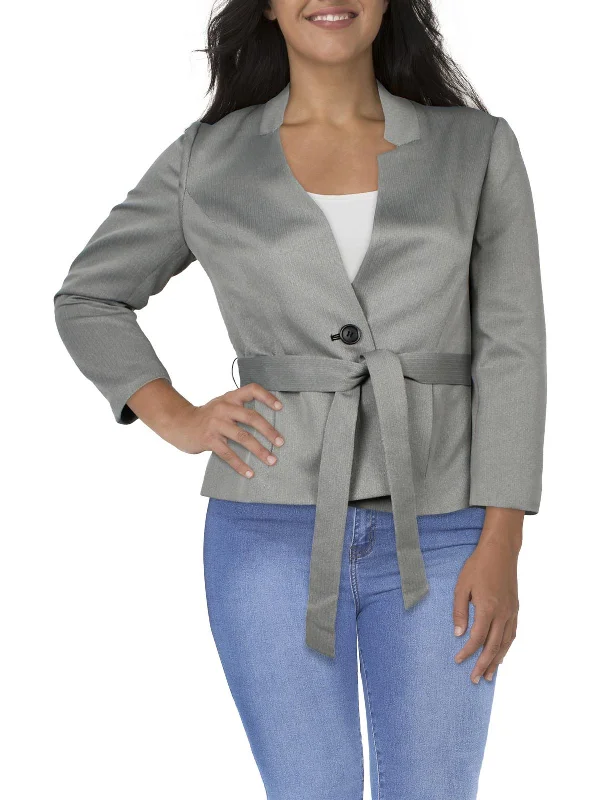 Price Slash Petites Womens Herringbone Polyester One-Button Blazer
