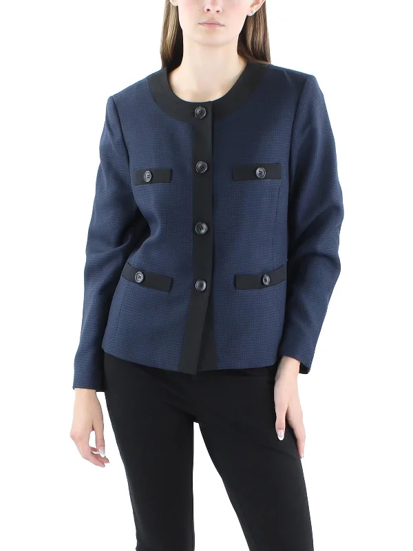 Act Fast Petites Womens Houndstooth Polyester Collarless Blazer