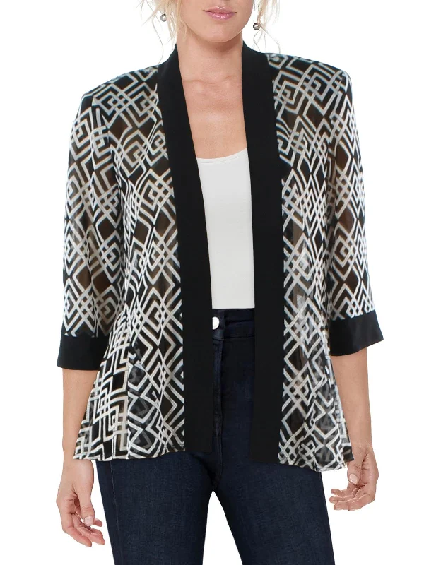 Price Meltdown Petites Womens Mesh Printed Duster Blazer