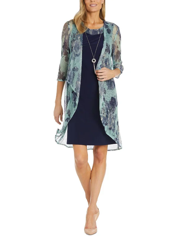 Deal Mania Petites Womens Metallic Floral Print Open-Front Blazer