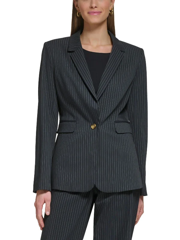Price Cut Petites   Womens Pinstripe Knit One-Button Blazer