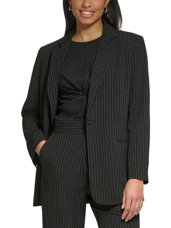 Exclusive Preview Petites Womens Pinstripe Polyester One-Button Blazer