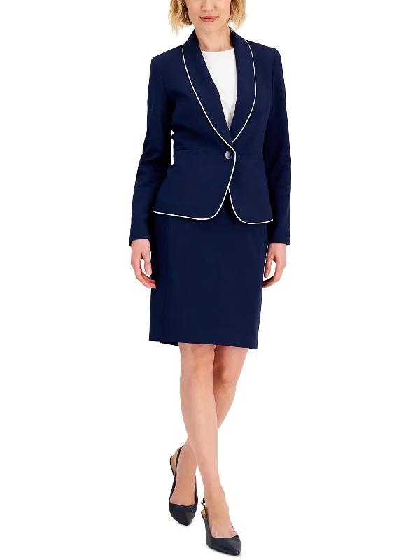 Early Access Petites Womens Piping Work Wear One-Button Blazer